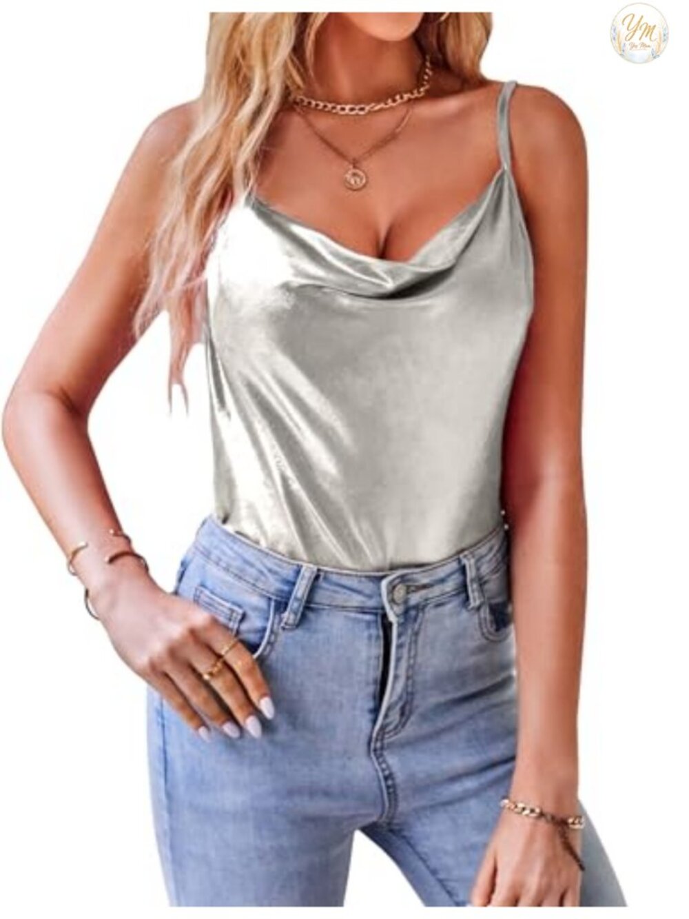 Sparkly Cowl Neck Camisole Disco Party Tank Top Shimmer Glam Top